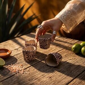 Heart shape Mexican tequilero milp pattern hand painted Talavera 4 pc 2.5 X 2 IN